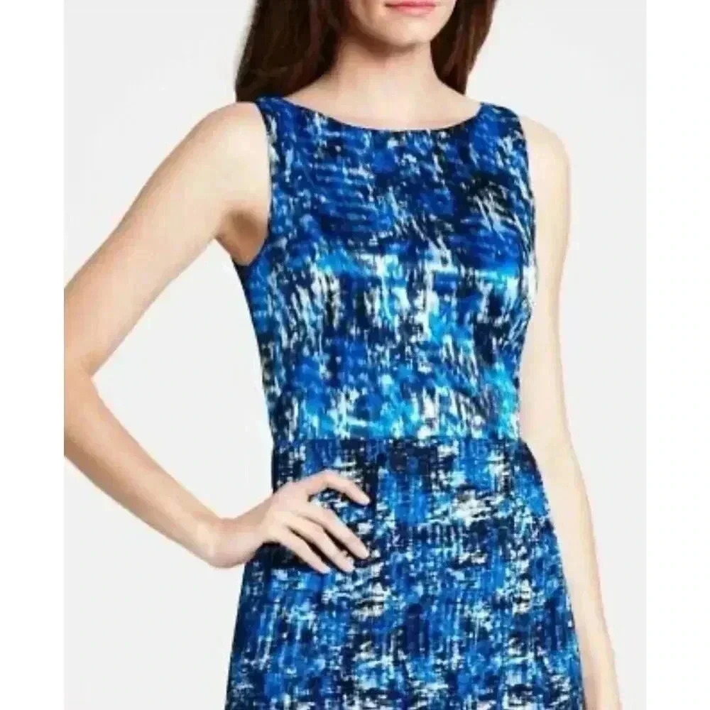 NWT Ann Taylor Filtered Blossoms Print Pleated Dress Color Blue Size 6T